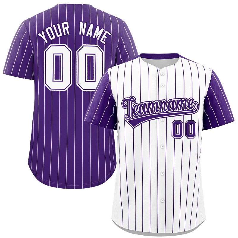 Custom Baseball Jerseys For Local Competitions-Custom White Purple Pinstripe Personalized Raglan Sleeves Authentic Baseball Jersey