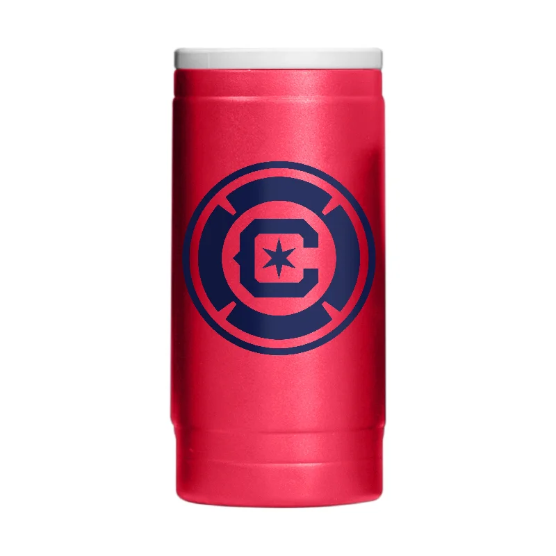 Custom Team Mugs For Group Giveaways-Chicago Fire 12oz Flipside Powder Coat Slim Can Coolie