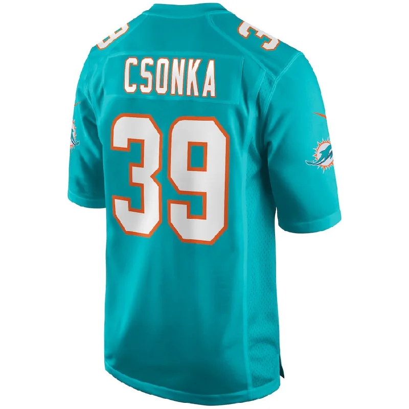 Rugby Jerseys With Player Numbers For Group Orders-M.Dolphins #39 Larry Csonka Aqua Game Retired Player Jersey Stitched American Football Jerseys