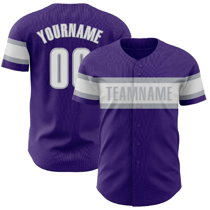 Personalized Baseball Jerseys For Small Teams-Custom Purple White-Gray Authentic Baseball Jersey