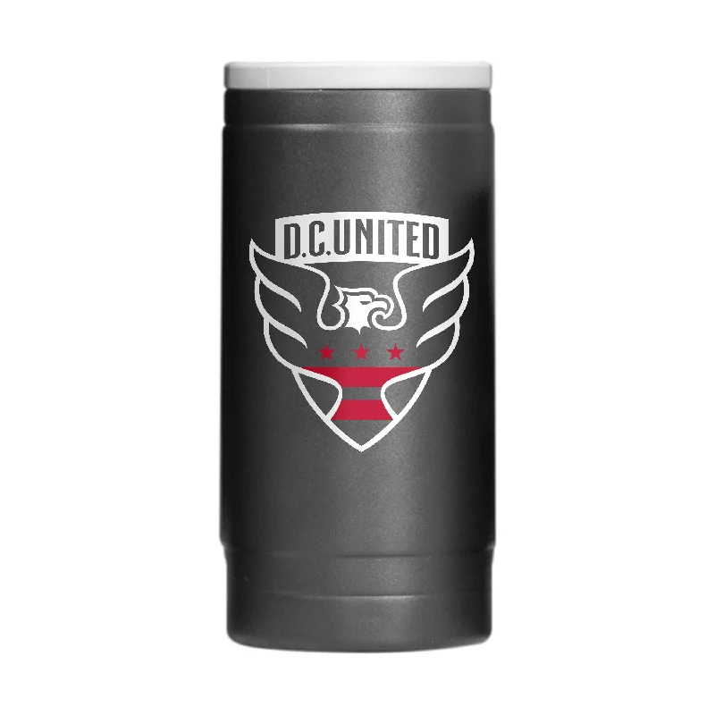 Team Mugs With Custom Text & Images-DC United 12oz Flipside Powder Coat Slim Can Coolie