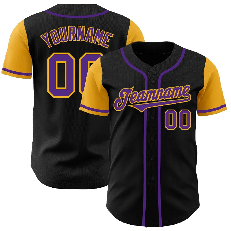 Baseball Jerseys With Personalized Numbers & Logos-Custom Black Purple-Gold Authentic Two Tone Baseball Jersey