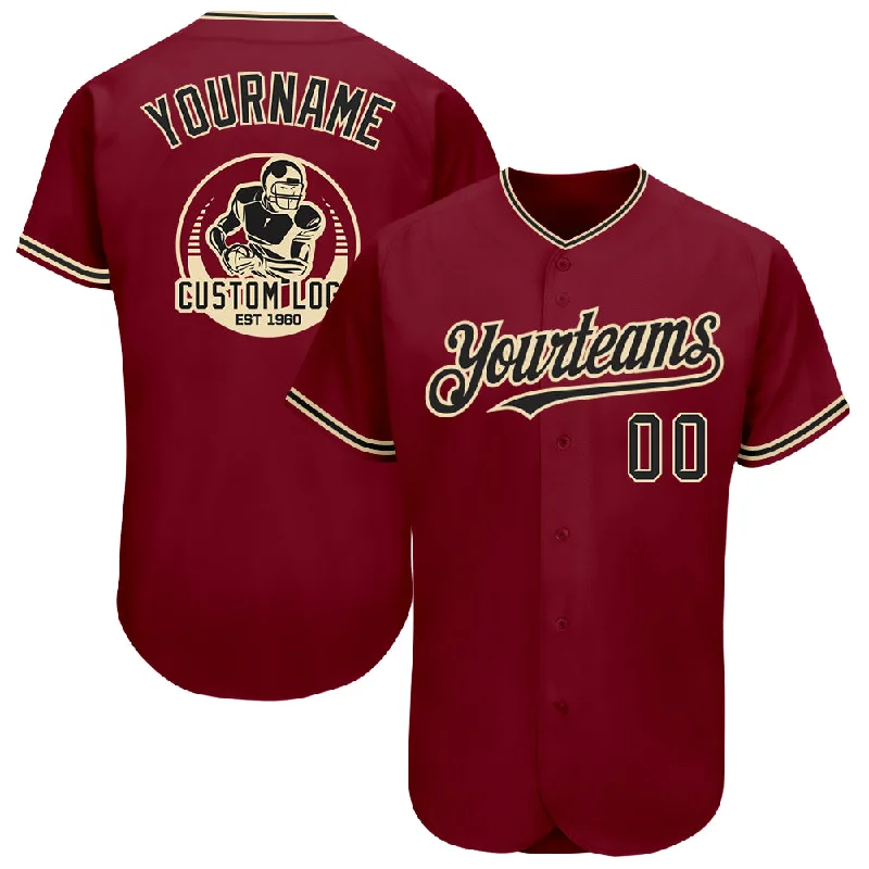 Custom Baseball Jerseys-Custom Crimson Black-City Cream Authentic Baseball Jersey