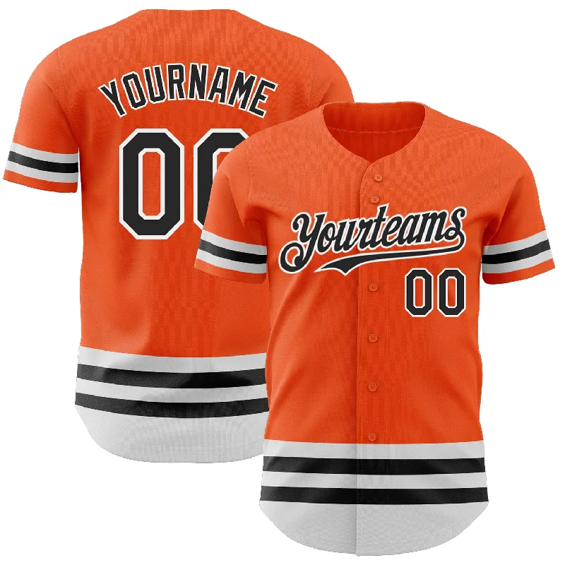 Custom Baseball Jerseys With Player Personalization-Custom Orange Black-White Line Authentic Baseball Jersey