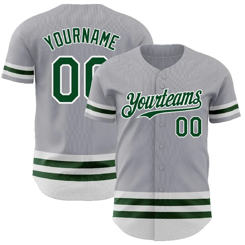 Personalized Baseball Jerseys For Team Fan Clubs-Custom Gray Green-White Line Authentic Baseball Jersey