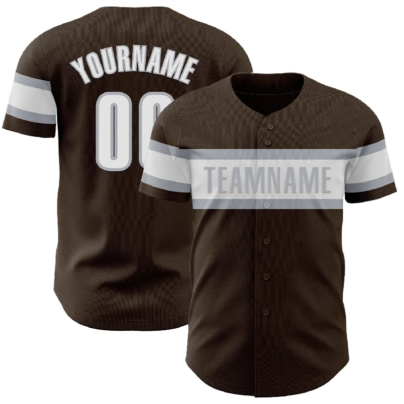 Baseball Jerseys With Embroidered Team Logos-Custom Brown White-Gray Authentic Baseball Jersey