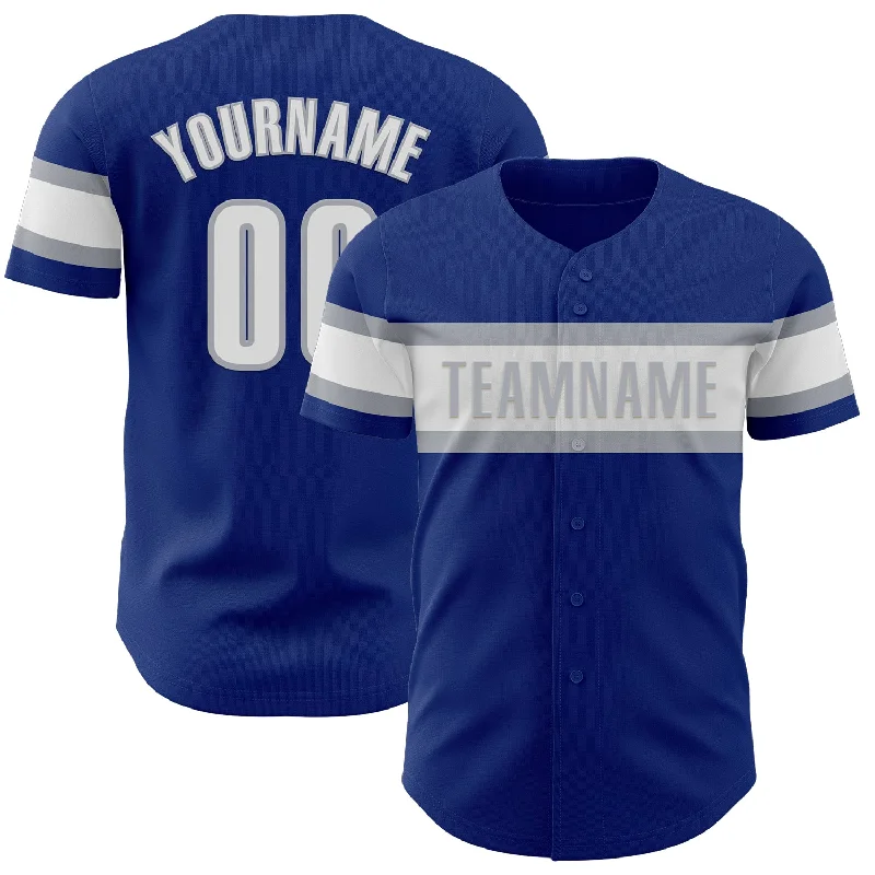 Baseball Jerseys With Custom Patches-Custom Royal White-Gray Authentic Baseball Jersey