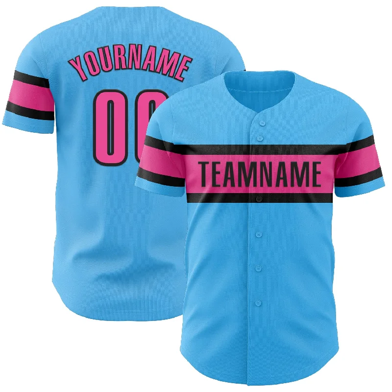 Custom Baseball Jerseys For Professional Leagues-Custom Sky Blue Pink-Black Authentic Baseball Jersey