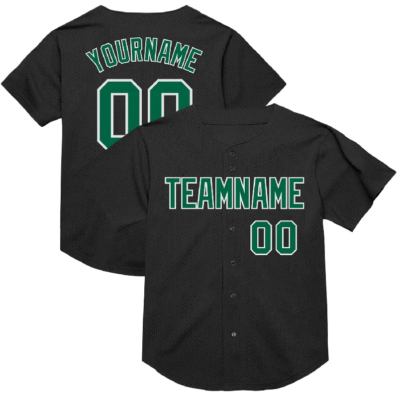 Personalized Baseball Jerseys For Birthday Parties-Custom Black Kelly Green-White Mesh Authentic Throwback Baseball Jersey