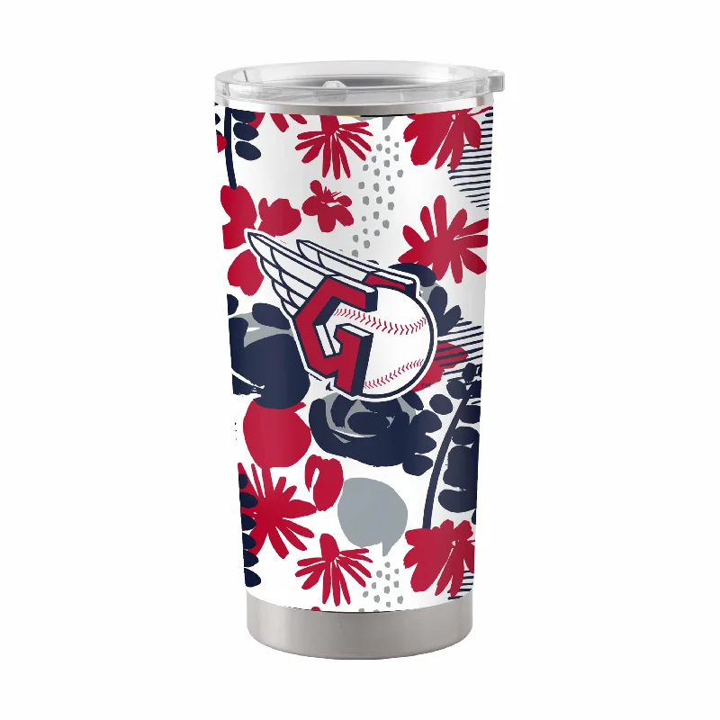 Team Mugs With Custom Graphics-Cleveland Guardians 20oz Floral Stainless Steel Tumbler