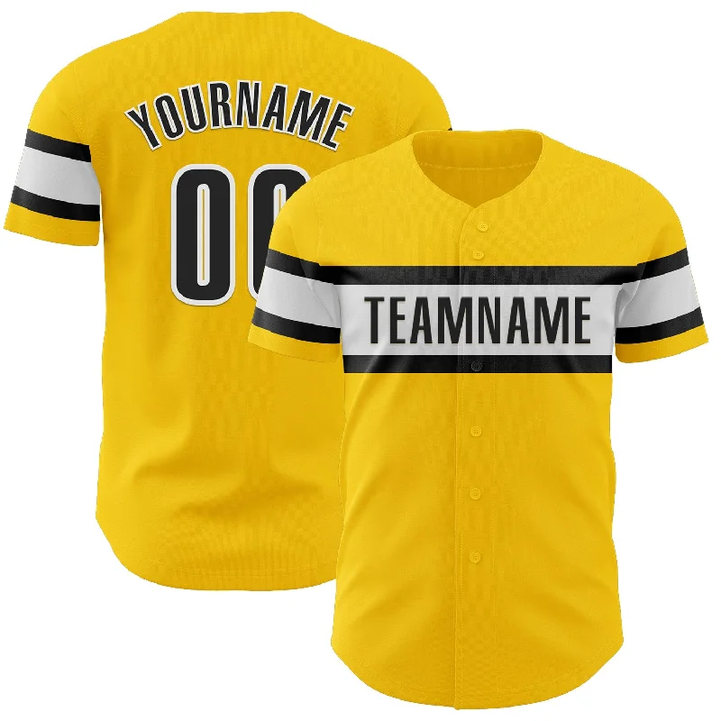 Custom Baseball Jerseys For School Teams & Spirit-Custom Yellow Black-White Authentic Baseball Jersey