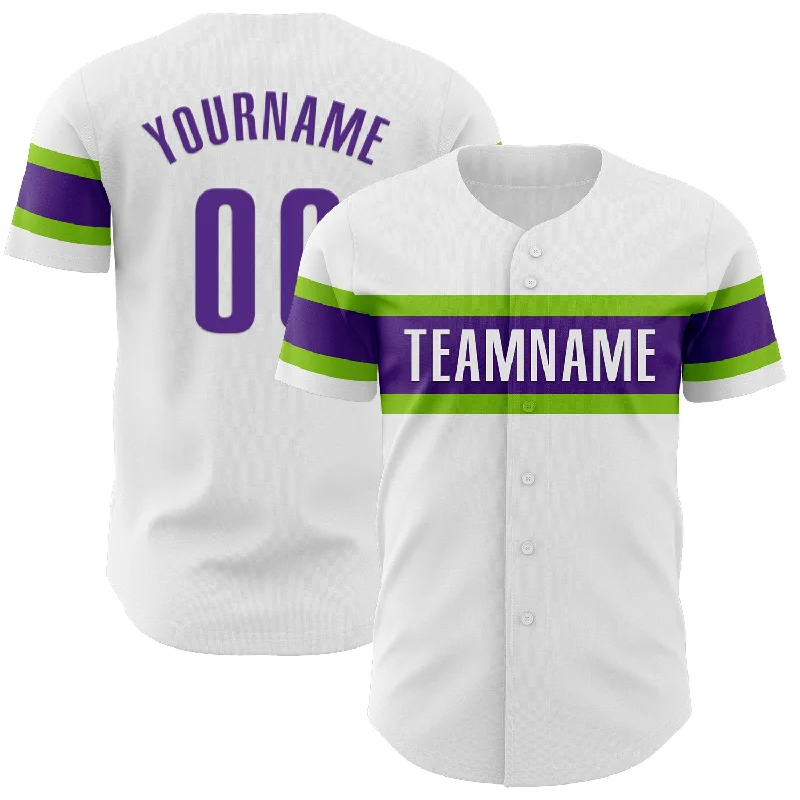 Personalized Baseball Jerseys For Fans-Custom White Purple-Neon Green Authentic Baseball Jersey