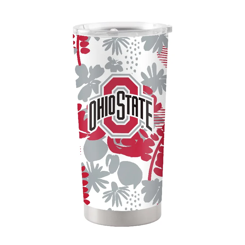 Custom Team Mugs For Fan Gifts-Ohio State 20oz Floral Stainless Steel Tumbler