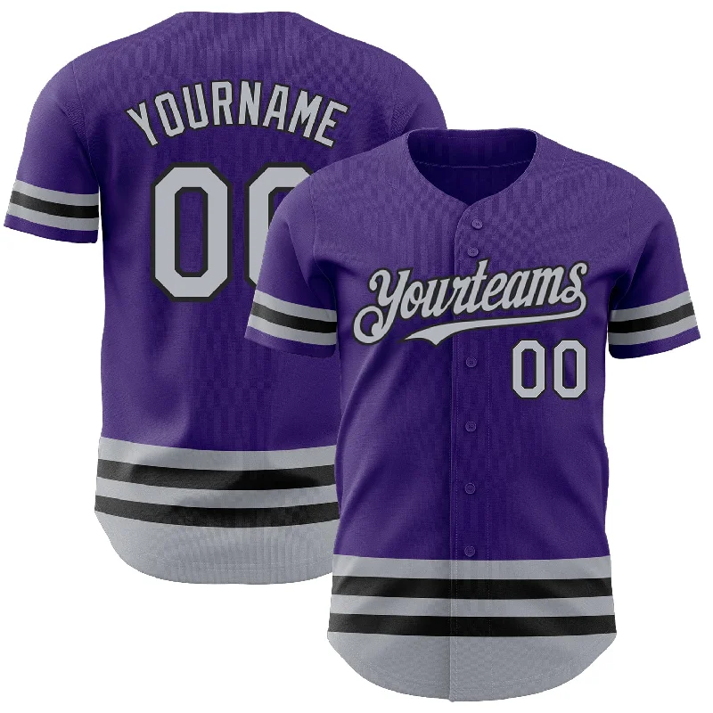 Personalized Baseball Jerseys For Event Customization-Custom Purple Gray-Black Line Authentic Baseball Jersey