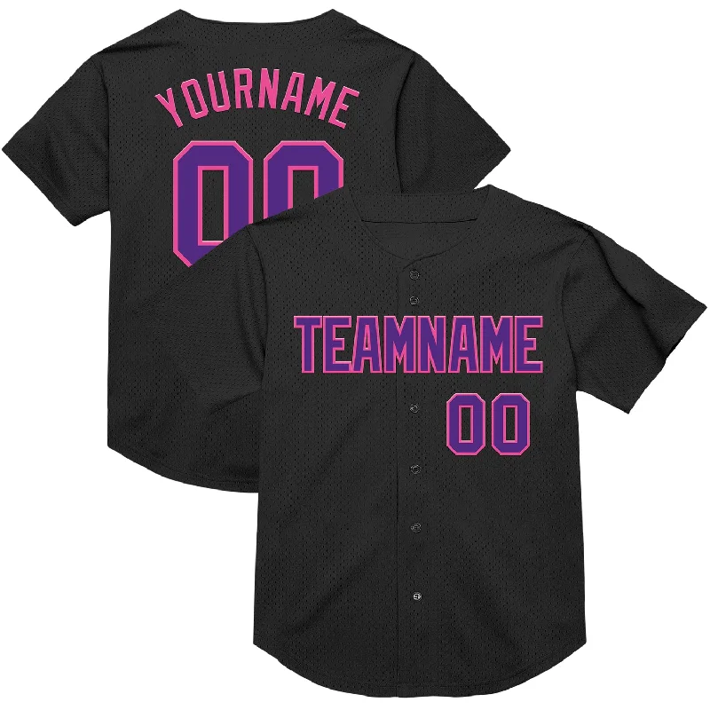 Custom Baseball Jerseys For Group Orders-Custom Black Purple-Pink Mesh Authentic Throwback Baseball Jersey