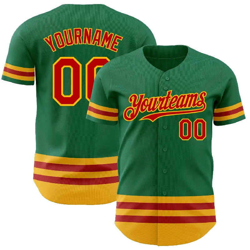 Baseball Jerseys With Custom Fabric Choices-Custom Kelly Green Red-Gold Line Authentic Baseball Jersey