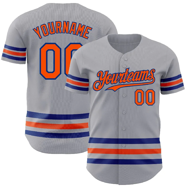 Personalized Baseball Jerseys For Sporting Goods Shops-Custom Gray Orange-Royal Line Authentic Baseball Jersey