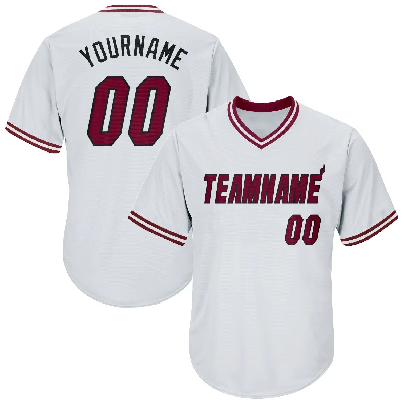 Personalized Baseball Jerseys For Sporting Goods Shops-Custom White Maroon-Black Authentic Throwback Rib-Knit Baseball Jersey Shirt