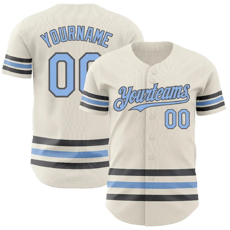 Baseball Jerseys With Personalized Player Information-Custom Cream Light Blue-Steel Gray Line Authentic Baseball Jersey