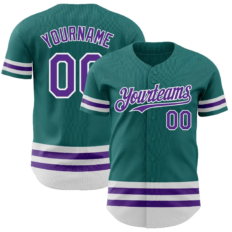 Personalized Baseball Jerseys For Sporting Goods Shops-Custom Teal Purple-White Line Authentic Baseball Jersey