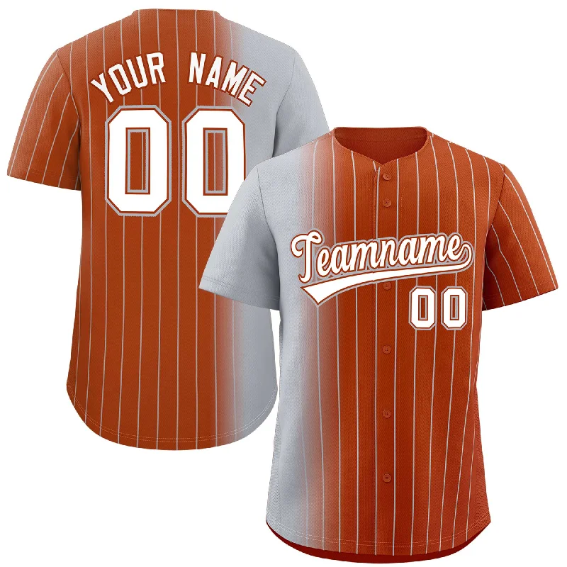 Custom Baseball Jerseys With Unique Color Schemes-Custom Texas Orange Gray Pinstripe Personalized Gradient Authentic Baseball Jersey