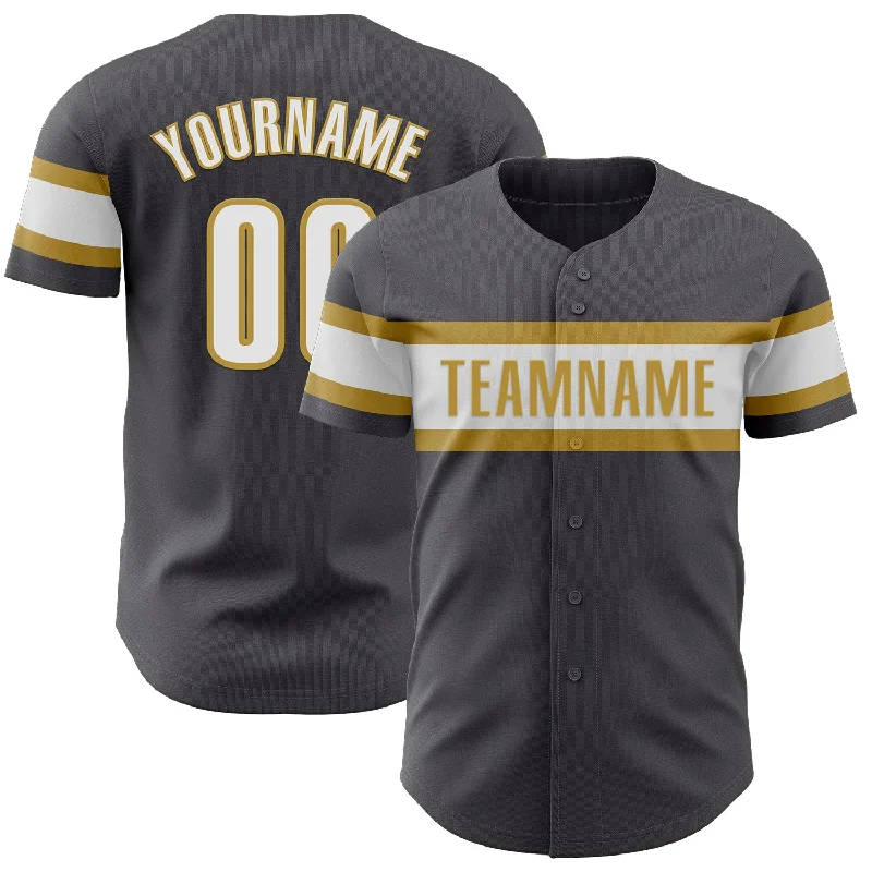 Custom Baseball Jerseys For Sponsorship & Promotion-Custom Steel Gray White-Old Gold Authentic Baseball Jersey