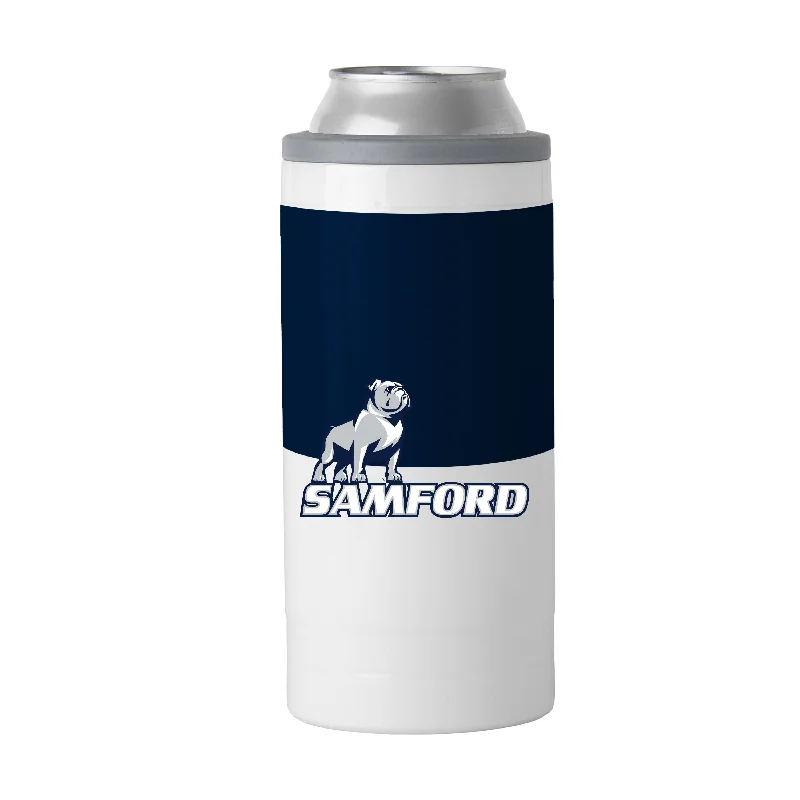 Team Mugs With Custom Text for Special Events-Samford 12oz Colorblock Slim Can Coolie