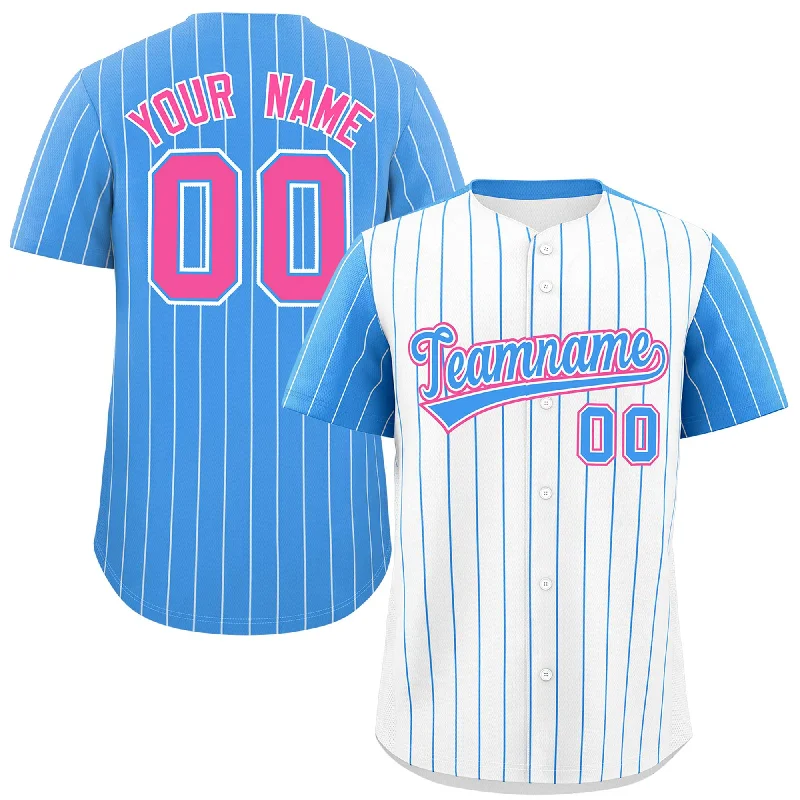 Custom Baseball Jerseys For Special Promotions-Custom White Powder Blue Pinstripe Personalized Raglan Sleeves Authentic Baseball Jersey