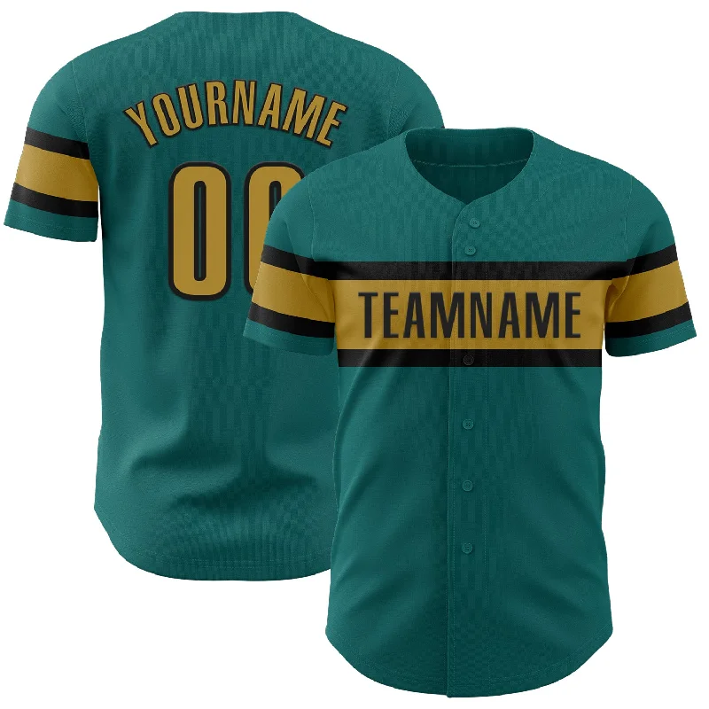 Baseball Jerseys With Special Event Branding-Custom Teal Old Gold-Black Authentic Baseball Jersey