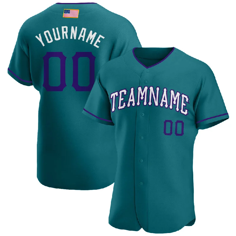 Custom Baseball Jerseys For Youth Competitions-Custom Teal Purple-White Authentic American Flag Fashion Baseball Jersey