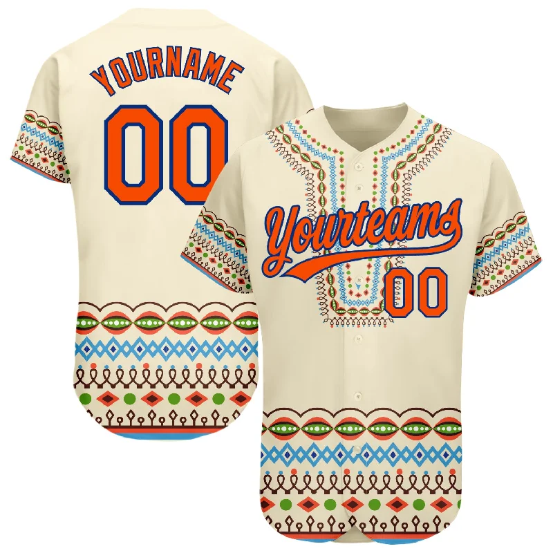 Personalized Baseball Jerseys For Supporters & Fans-Custom Cream Orange-Royal 3D Pattern Design Traditional African Ethnic Style Authentic Baseball Jersey