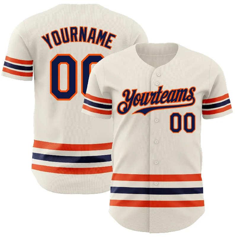 Custom Baseball Jerseys With Custom Graphics-Custom Cream Navy-Orange Line Authentic Baseball Jersey