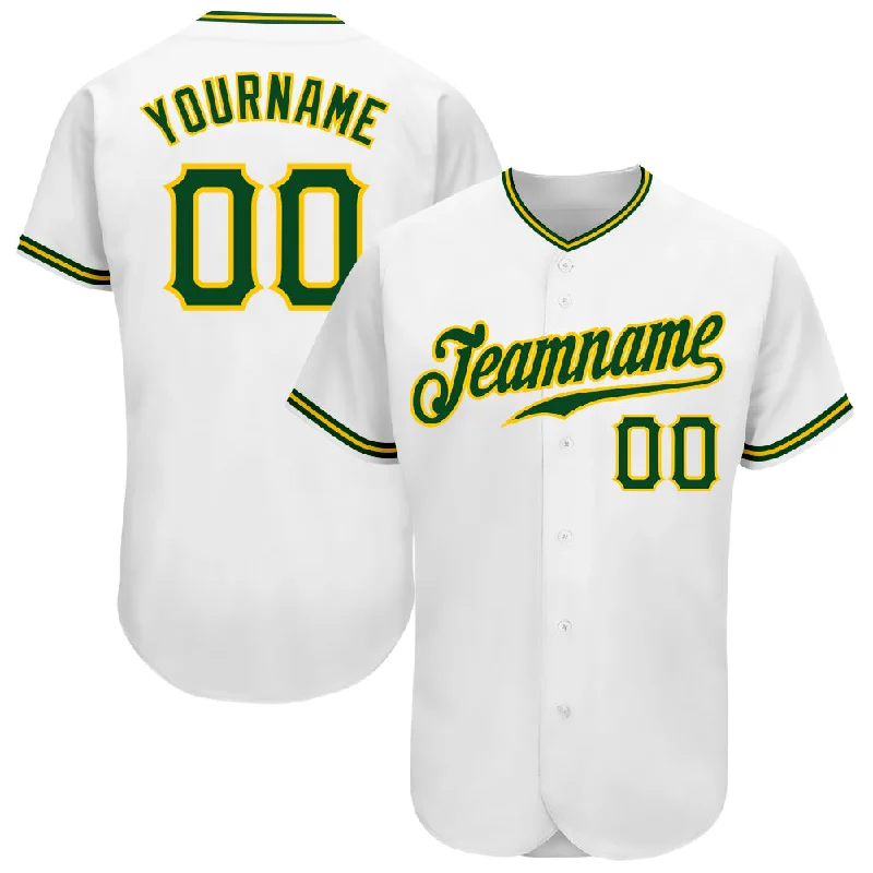 Personalized Baseball Jerseys For Team Sponsorships-Custom White Green-Gold Authentic Baseball Jersey