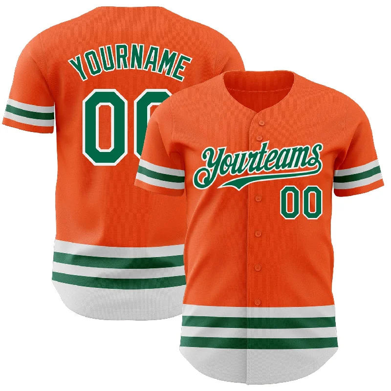 Personalized Baseball Jerseys For Custom Fit-Custom Orange Kelly Green-White Line Authentic Baseball Jersey