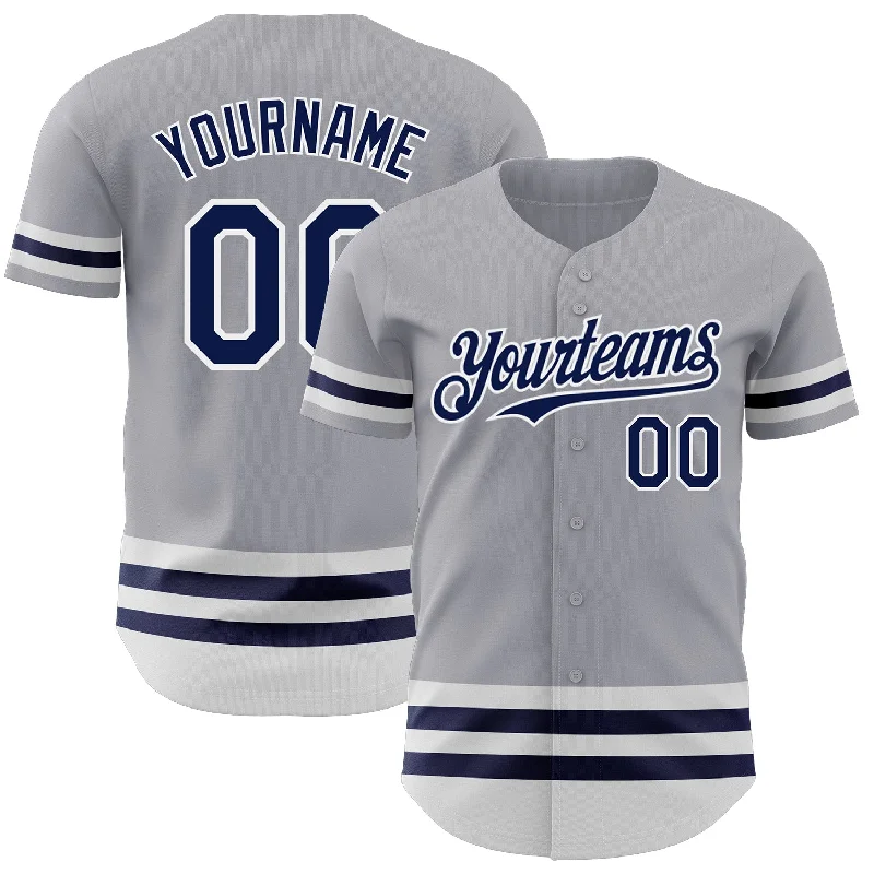 Personalized Baseball Jerseys For League Celebrations-Custom Gray Navy-White Line Authentic Baseball Jersey