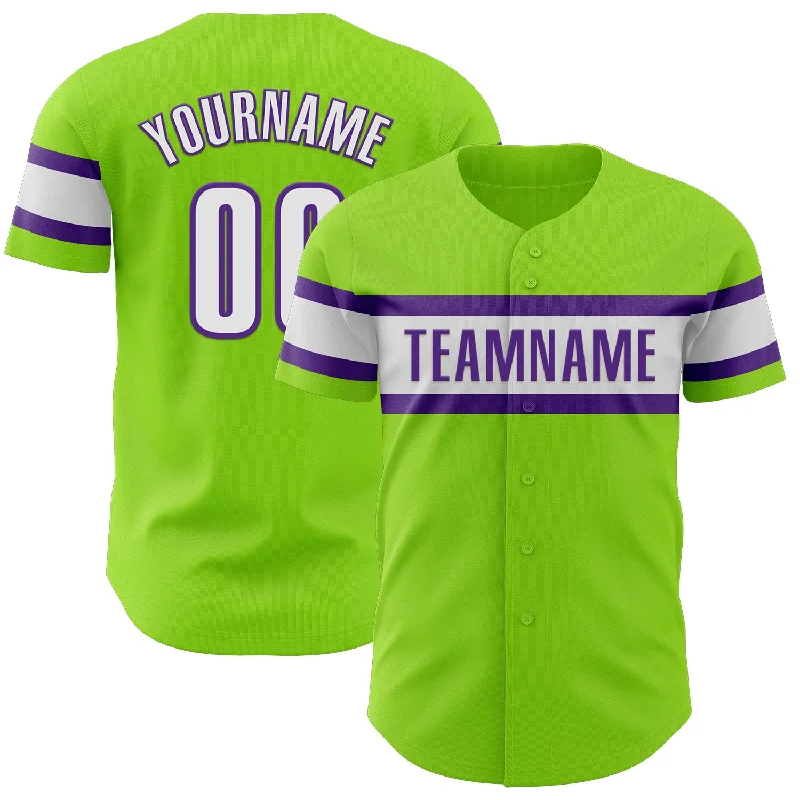 Custom Baseball Jerseys For School Competitions-Custom Neon Green White-Purple Authentic Baseball Jersey