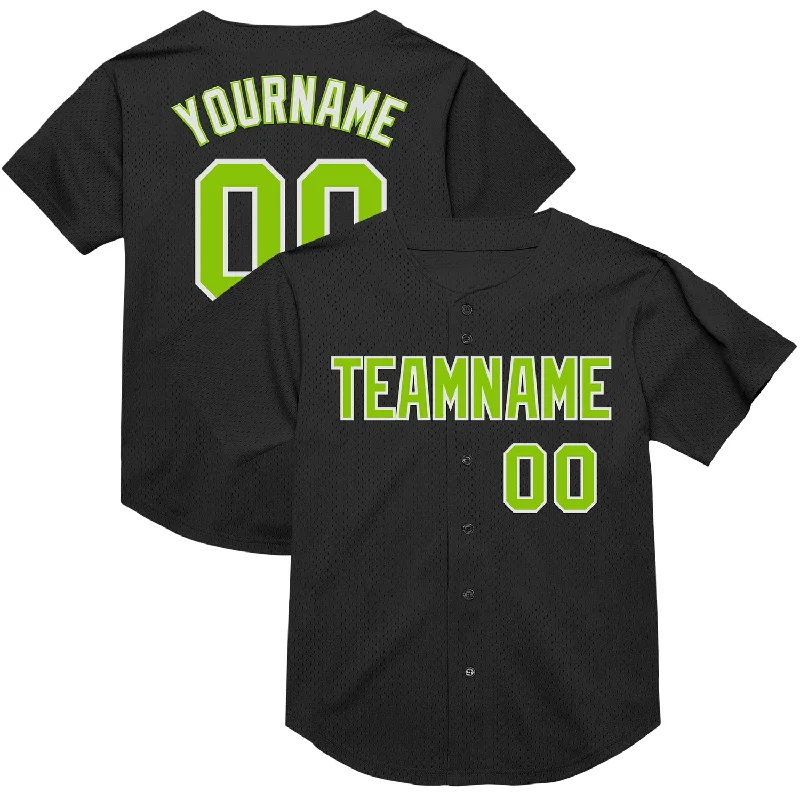 Baseball Jerseys With Special Edition Designs-Custom Black Neon Green-White Mesh Authentic Throwback Baseball Jersey