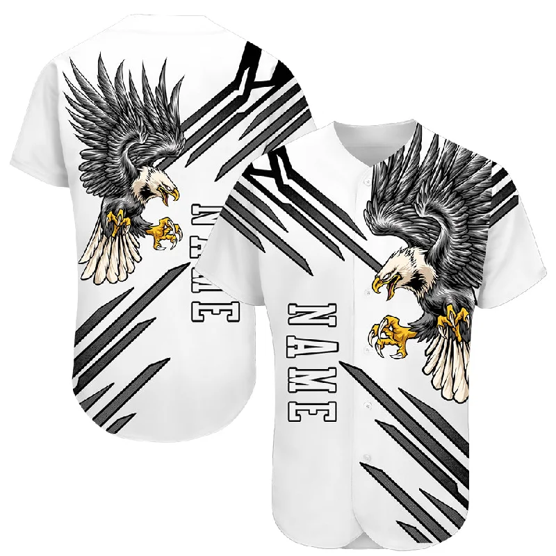 Personalized Baseball Jerseys For Corporate Events-Custom White White-Black 3D Eagle Authentic Baseball Jersey