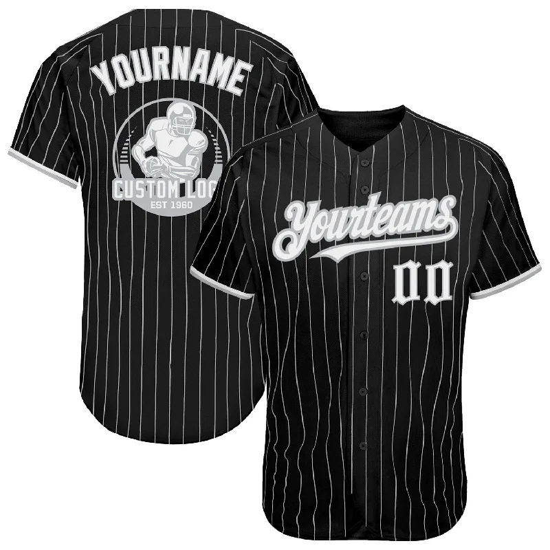 Baseball Jerseys With Custom Names-Custom Black Gray Pinstripe White Authentic Baseball Jersey