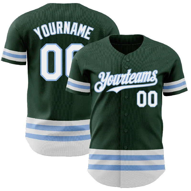 Baseball Jerseys With Custom Fit & Sizes-Custom Green White-Light Blue Line Authentic Baseball Jersey