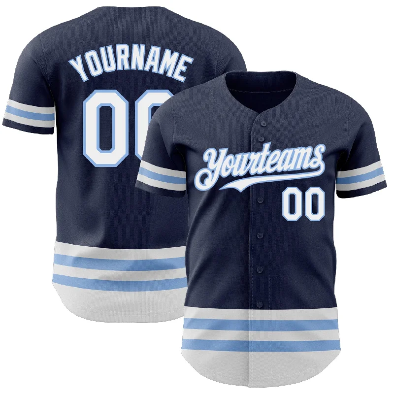 Custom Baseball Jerseys With Bold Graphics-Custom Navy White-Light Blue Line Authentic Baseball Jersey