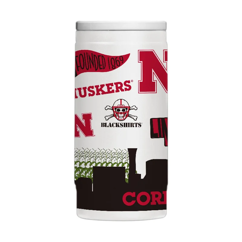 Team Mugs With Player Names-Nebraska 12oz Native Powder Coat Slim Can Coolie