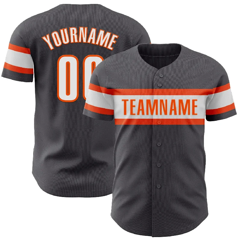 Baseball Jerseys For Corporate Sports Events-Custom Steel Gray White-Orange Authentic Baseball Jersey