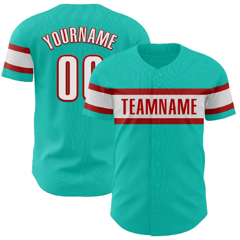 Baseball Jerseys For Special Holiday Events-Custom Aqua White-Red Authentic Baseball Jersey