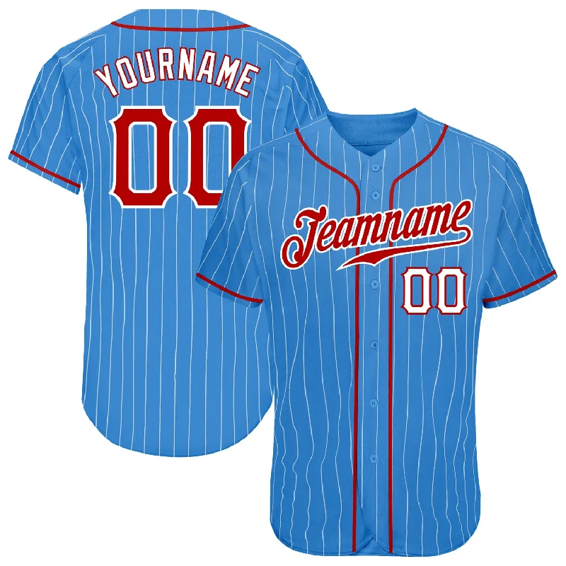 Personalized Baseball Jerseys For Teams-Custom Powder Blue White Pinstripe Red-White Authentic Baseball Jersey