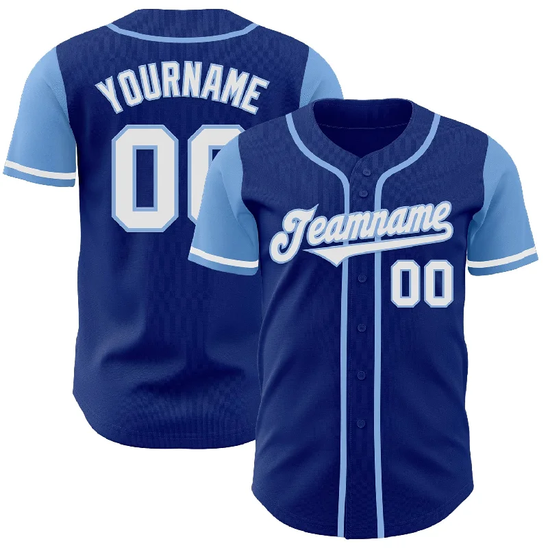 Custom Baseball Jerseys For Sponsor Promotion-Custom Royal White-Light Blue Authentic Two Tone Baseball Jersey