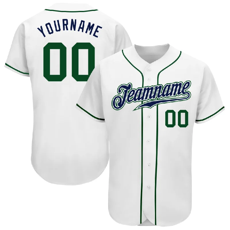 Personalized Baseball Jerseys For Awards Ceremonies-Custom White Green-Navy Authentic Baseball Jersey