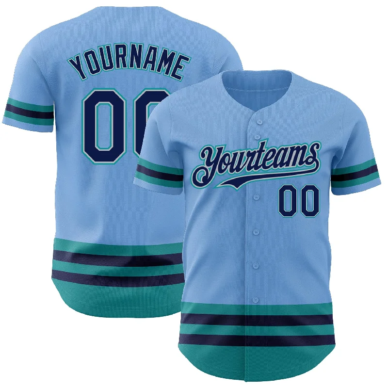 Personalized Baseball Jerseys For Local Fans-Custom Light Blue Navy Gray-Teal Line Authentic Baseball Jersey