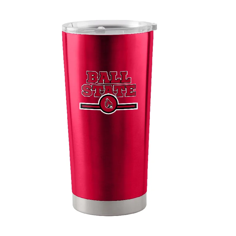 Custom Team Mugs For Club Celebrations-Ball State 20oz Letterman Stainless Steel Tumbler