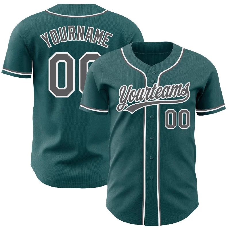 Personalized Baseball Jerseys For Team Sponsorships-Custom Midnight Green Steel Gray-White Authentic Baseball Jersey